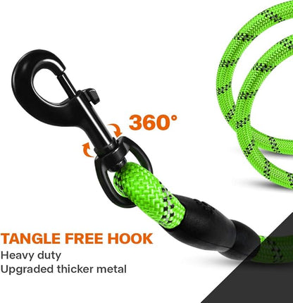 Taglory Rope Dog Leash 5 FT with Comfortable Padded Handle, Highly Reflective Threads Leash and Anti-Tangle Clip for Walking Medium Large Dogs, 1/2 inch, Green