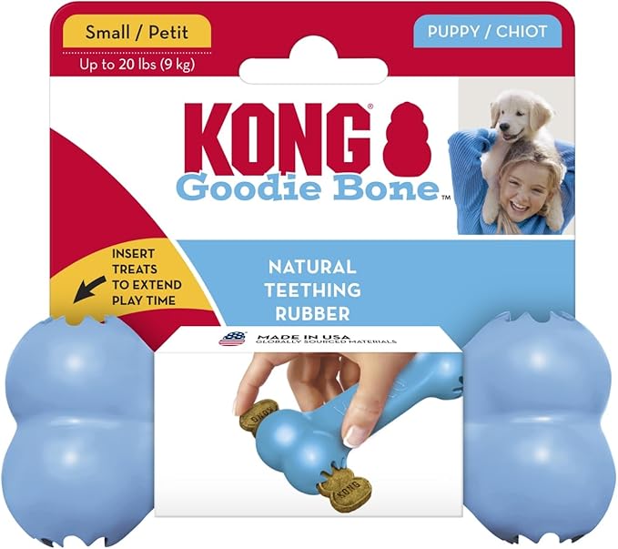 KONG Puppy Goodie Bone - Stuffable Toy for Small Puppy - Natural Rubber Chew for Puppies - Toy for Teething - for Small Puppies - Blue