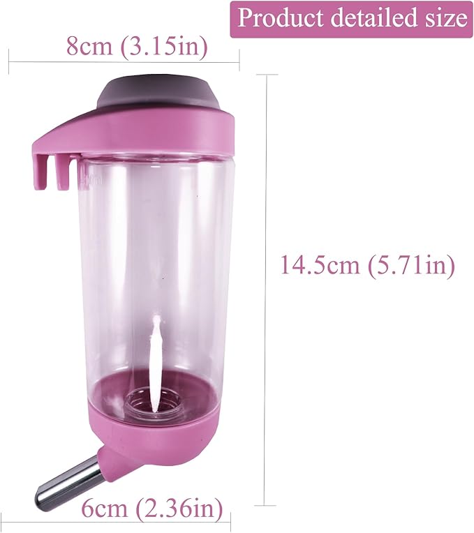 Dog Crate Water Bottle Dispenser - No Drip Dog Kennel Water Dispenser & Cage Bottle - Easy-to-Use Water Bottle for Cat Crate - Perfect for Keeping Your Pet Hydrated (Pink)-350ML