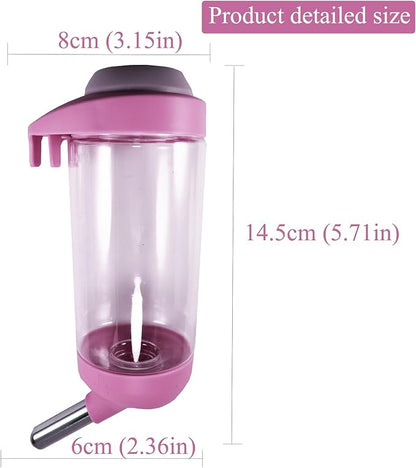 Dog Crate Water Bottle Dispenser - No Drip Dog Kennel Water Dispenser & Cage Bottle - Easy-to-Use Water Bottle for Cat Crate - Perfect for Keeping Your Pet Hydrated (Pink)-350ML