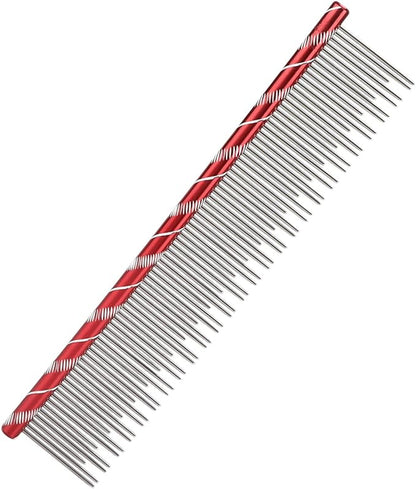 Zerodis Pet Hair Removal Comb, Reusable Stainless Steel, Comfortable Grooming Comb for Cats & Dogs, Red