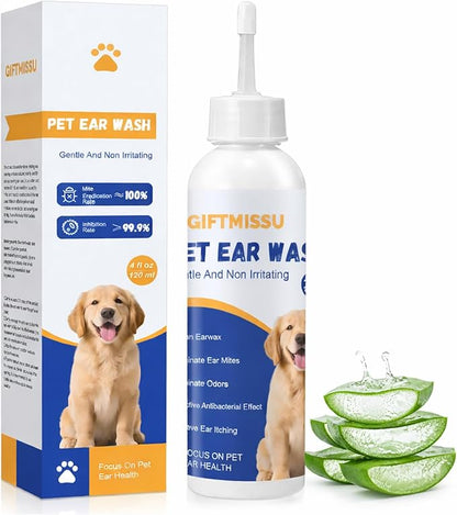 4 fl oz Dog Ear Cleaner Solution, Gentle Ear Wash for Dogs and Cats, Pet Ear Cleaner for Routine Ear Cleaning and Care, Ideal for Regular Pet Grooming Use