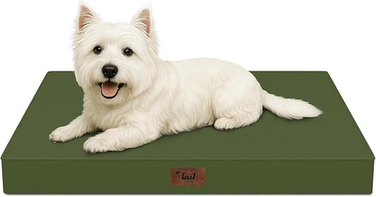 Outdoor Dog Bed for Small Dogs & Cats, Waterproof Dog Crate Mat Orthopedic Egg Crate Foam with Washable Removable Oxford Cover, Amy Green