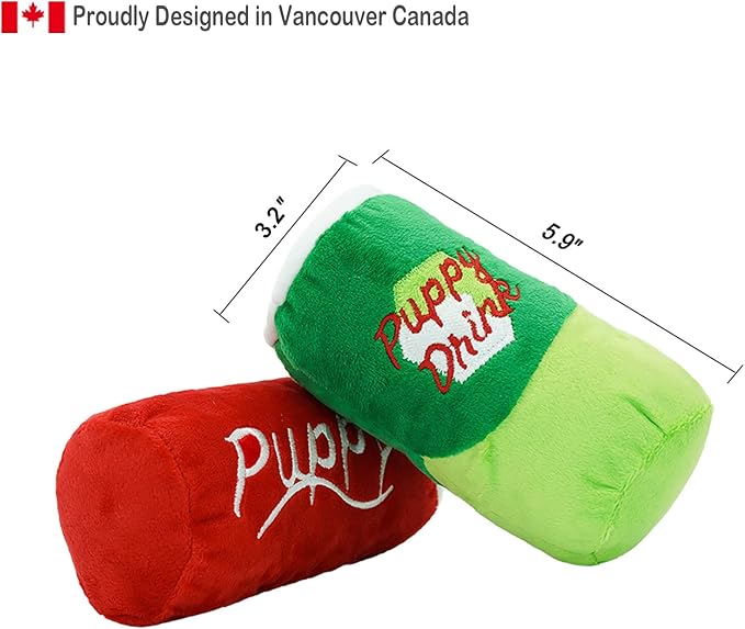 HugSmart | Plush and Squeaky Dog Toys (Soda Drinking Cans Combo)｜Soft Plus Interactive Fetch Dog Toy for Small Medium Breeds (Puppy Drink 2 Pack)