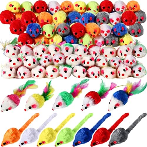 Syhood 120 Pcs Fur Mouse Cat Rattle Toys Bulk Small Catnip Interactive Play by Syhood