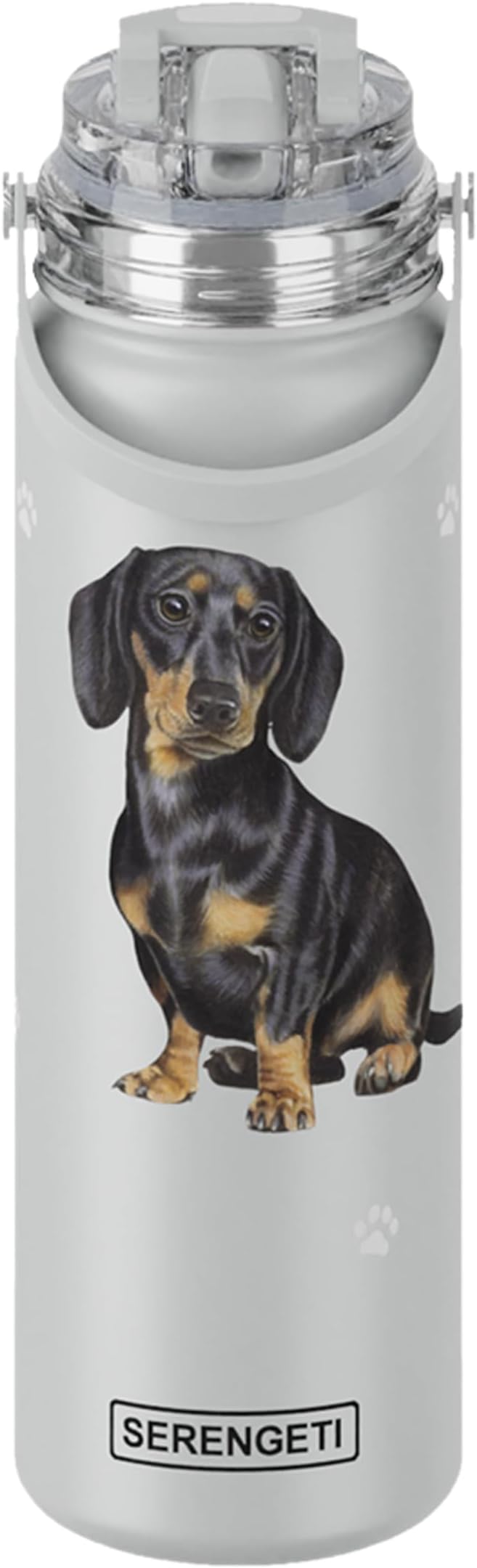 SERENGETI 24 Oz Water Bottle Stainless Steel with Spill Proof Lid - Double walled Vacuum Insulated water flask - Realistic 3D Print of your favorite dog (Dachshund Black)
