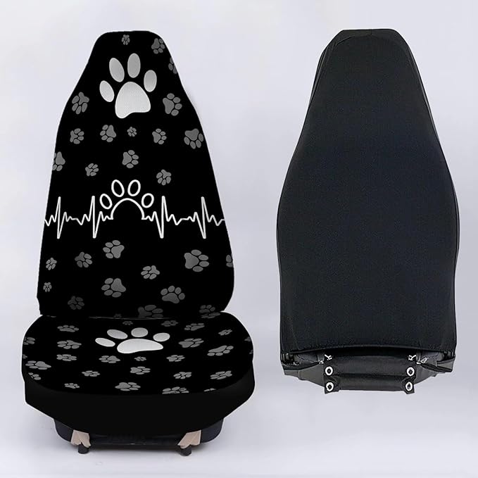 White Paw Waveform Printed Auto Front Seats Protector, Waterproof Car Seat, Vehicle Seat Protectors Fit Trucks SUV Van Car Decor