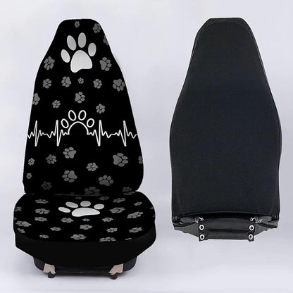 White Paw Waveform Printed Auto Front Seats Protector, Waterproof Car Seat, Vehicle Seat Protectors Fit Trucks SUV Van Car Decor