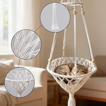Cat Hammock Bed, 12x43Inch Handwoven Hanging Boho Cat Bed with Hanging Kit for Indoor Outdoor Home Decor Ceiling Swing for Playing Sleeping Climbing and Lounging, Wall Furniture (Triangle)