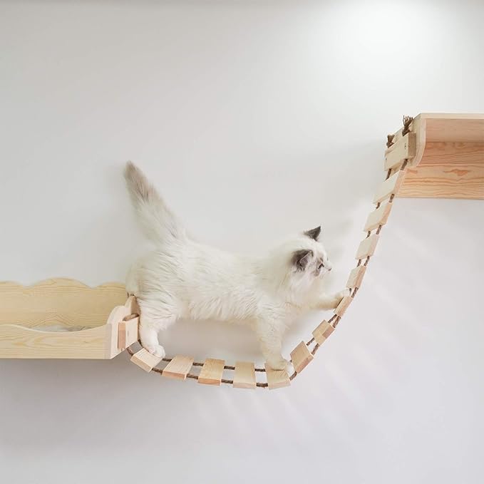 Wall-Mounted Bridge & Shelf – Multi-Functional Climbing Step with Natural Sisal Rope, DIY Feline Highway for Kittens to Large Cats Set