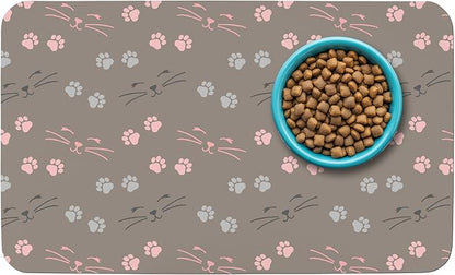 Patterned Cat & Dog Bowl Mat for Food and Water, 12"×20" Quick Dry Absorbent Pet Feeding Mat, Eco-Friendly Dog Placemat