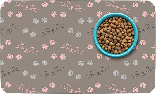 Patterned Cat & Dog Bowl Mat for Food and Water, 17"×30" Quick Dry Absorbent Pet Feeding Mat, Eco-Friendly Dog Placemat
