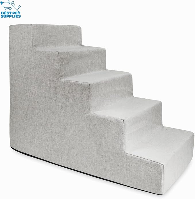 Best Pet Supplies Dog Stairs & Steps - Foam Steps for Small Dogs & Cats, Non-Slip Indoor Balanced Pet Step Support, Dog Ramp, No Assembly, Sand, 5-Step