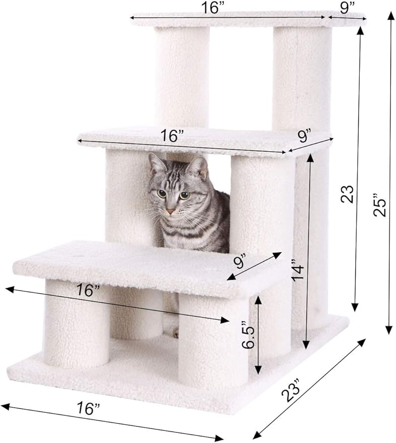 Armarkat Real Wood Pet Steps, 3-steps, B3001, Ivory,17"(W)x25"(D)x25"(H), each platform 9" Deep