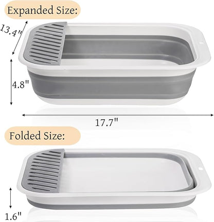 Collapsible Small Cat Litter Box, 17.7'' Open Foldable Kittens Potty with Scoop, Shallow Anti Splash Travel Cat Toilet, Semi Enclosed Height Adjustable Sides Litter Pan for Sick Frail Cat Grey