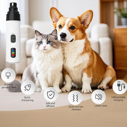 Upgraded Quiet Dog Nail Grinder, Professional 2-Speed Rechargeable Pet Nail Trimmer for Small/Medium/Large Dogs & Cats, Painless Paw Grooming with 2 Replacement Grinding Heads(M1)