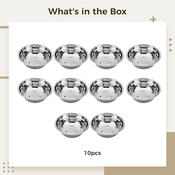 10 Count 8-Inch Stainless Dog Bowls, Dishwasher Safe Feeding and Water Dishes, Rust-Proof Metal for Multiple Dogs, Indoor and Outdoor Use