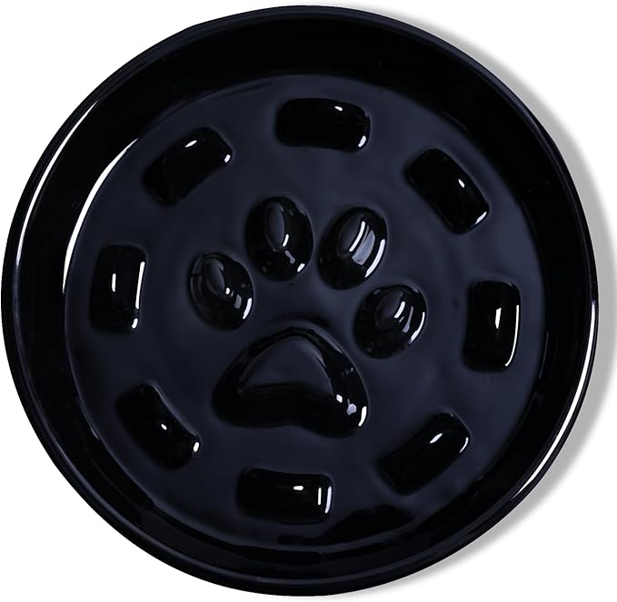 Dog Slow Feeder Bowl, Round Ceramic Pet Food Bowl for Medium Breed, Fun Raised Dog Bowls to Slow Down Eating (Black)