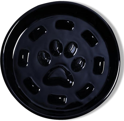 Dog Slow Feeder Bowl, Round Ceramic Pet Food Bowl for Medium Breed, Fun Raised Dog Bowls to Slow Down Eating (Black)