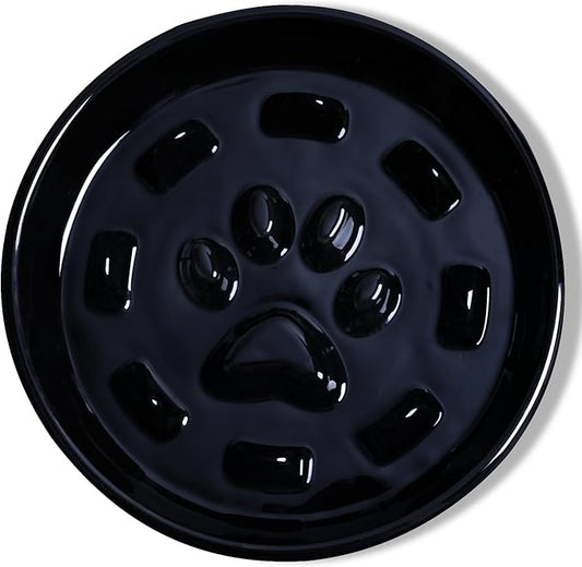 Dog Slow Feeder Bowl, Round Ceramic Pet Food Bowl for Medium Breed, Fun Raised Dog Bowls to Slow Down Eating (Black)