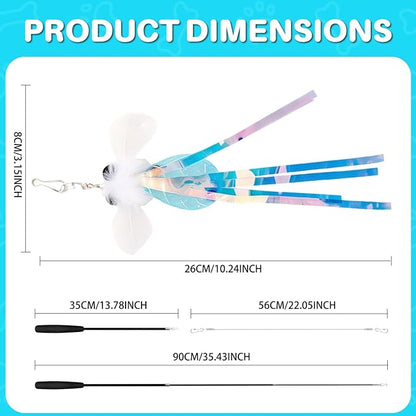 Walfront Cat Toys Interactive Wand, Sky Blue, Realistic Insect Teaser with Telescopic Rod, Cat Feather Wand for Indoor Play, Multi Cat Homes Kittens and Adult Cats, Happy Play and Relaxing Fun