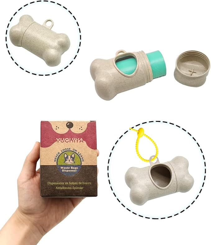 Dog Poop Pickup Bags Holder Dispenser with Standard-Sized Leak-Proof Scented Doggy Waste Bags and Carabiner with Safety Lock&Fastener Never Loose on Leash Lead Again (2 Holders 30 Bags, Beige)