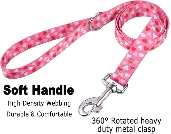 Dog Collar and Leash Set - Adjustable Heart Dog Collar - Love Theme - Perfect for Small Medium Large Dogs(Pink Heart Set,M)