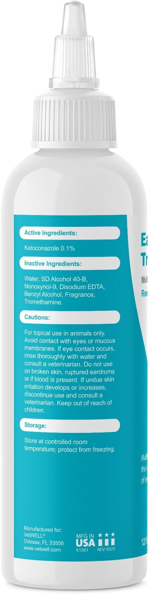 VetWELL Dog Ear Cleaner Solution & Infection Treatment for Dogs & Cats, Tris Otic Cleanser Drops Helps Eliminate Odor and Relieve Infections - 12oz (Pack of 2)
