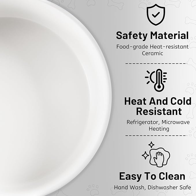 Ceramic Dog Bowls Replacement Set of 2, Compatible with Medium Elevated Stand, 60 oz Heavyweight Food-Grade Feeding Bowls for Small & Medium Dogs, Microwave & Dishwasher Safe (White, 7.6 Cups)