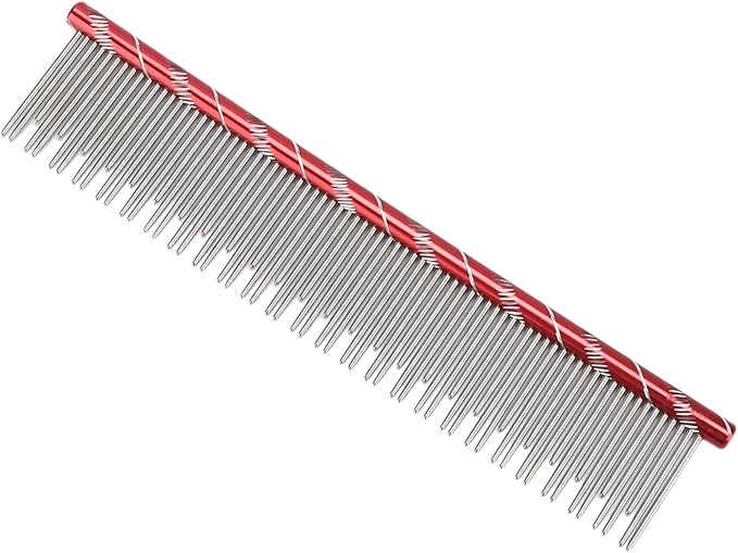 Zerodis Pet Hair Removal Comb, Reusable Stainless Steel, Comfortable Grooming Comb for Cats & Dogs, Red