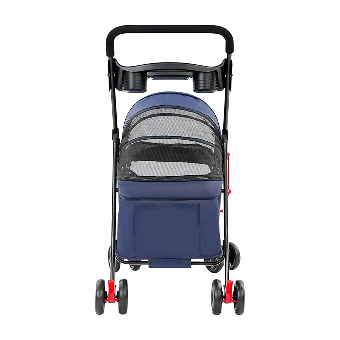 Foldable Pet Stroller w/Lockable Brakes,40lbs Capacity Ventilated Mesh Carrier Cart for Small Medium Dogs & Cats,Dog Stroller (Navy Blue)
