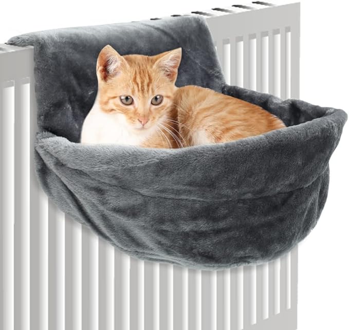 Cat Hammock Pocket Soft Cat Hanging Bed with Sturdy and Durable Iron Frame Warm and Comfortable Cats Hanging Hammock for Small Pets (Gray)
