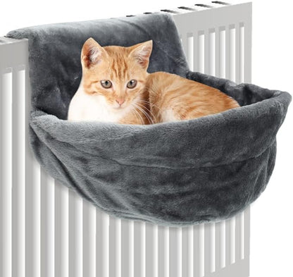 Cat Hammock Pocket Soft Cat Hanging Bed with Sturdy and Durable Iron Frame Warm and Comfortable Cats Hanging Hammock for Small Pets (Gray)
