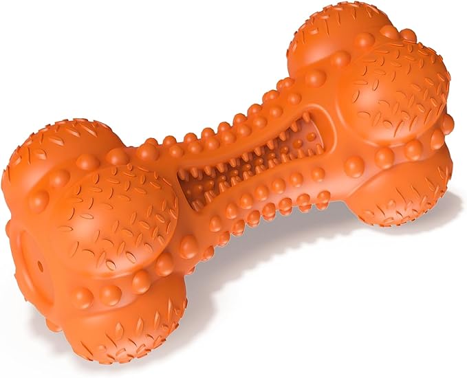 Dog Squeaky Chew Toys for Aggressive Chewers, Long Lasting Tough Rubber Bones for Teeth Cleaning, Indestructible Pet Toy for Large Medium Breed Dogs