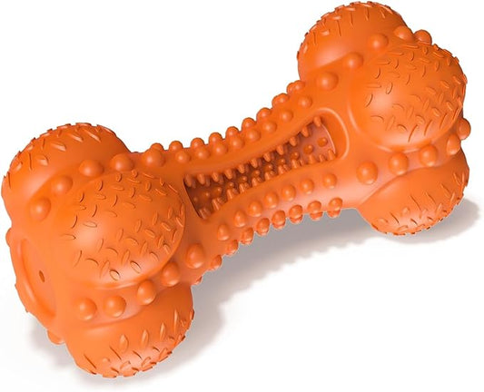 Dog Squeaky Chew Toys for Aggressive Chewers, Long Lasting Tough Rubber Bones for Teeth Cleaning, Indestructible Pet Toy for Large Medium Breed Dogs