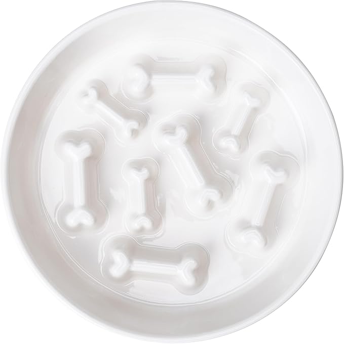 Ceramic Slow Feeder Dog Bowls, Ceramic Slow Feeder Maze Dog Food Bowl, Slow Eating Dog Bowl and Slow Feeder Dog Bowl Anti-Choking for Daily Pet Feeding （White Bone）