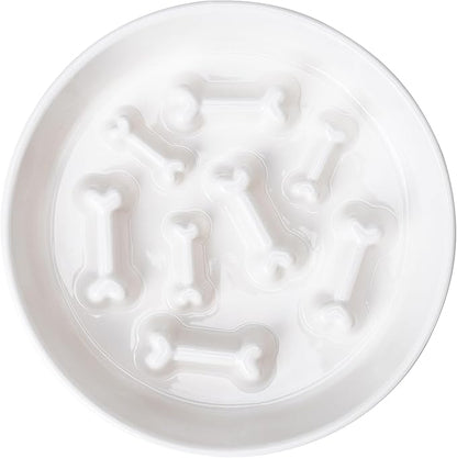 Ceramic Slow Feeder Dog Bowls, Ceramic Slow Feeder Maze Dog Food Bowl, Slow Eating Dog Bowl and Slow Feeder Dog Bowl Anti-Choking for Daily Pet Feeding （White Bone）