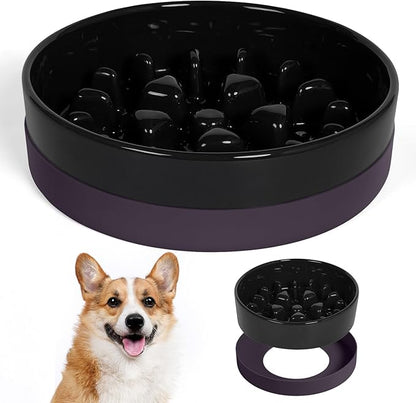 Sted Ceramic Slow Feeder Dog Bowls with Silicone Base, Slow Feeding Dog Bowl Small Medium Breed, Dogs Foods Bowls for Fast Eaters, Puzzle Dogs Food Bowl, Maze Black