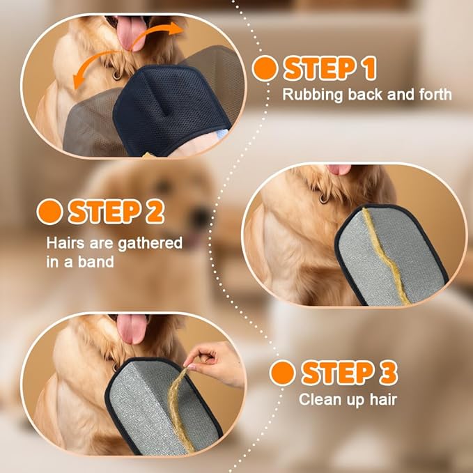 2 Pack Pet Hair Removal Glove for Cats & Dogs, 2026 Upgrade Pet Hair Remover Electrostatic Gloves Pet Hair Remover Glove for Couch, Furniture, Carpet, Curtain (Blue+Orange)
