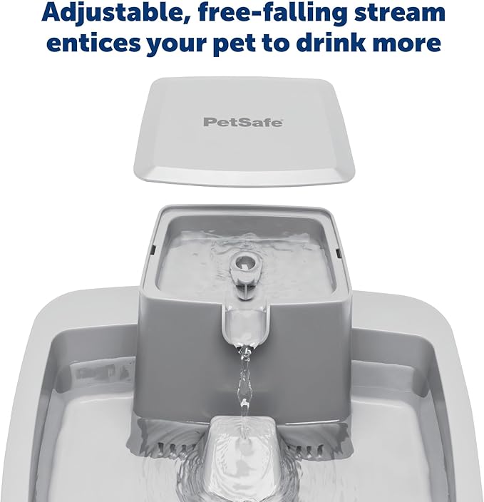 PetSafe Drinkwell Pet Fountain,Dog Water Bowl Dispenser for Cat and Dogs, Plastic, Adjustable Flow Control, Easy to Clean Design,Grey, 2 Gallon/256 oz