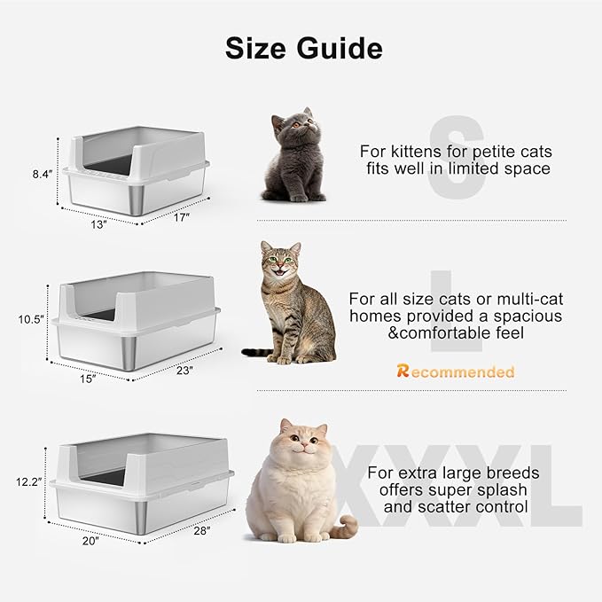 FURTIME Stainless Steel Cat Litter Box with Lid, Metal Kitty Litter Box for Small Cats, Kitten Litter Boxs with Scoop and Mat, Non-Sticky, Anti-Leakage, Easy to Clean, 17"x13"x8.4" (Small)