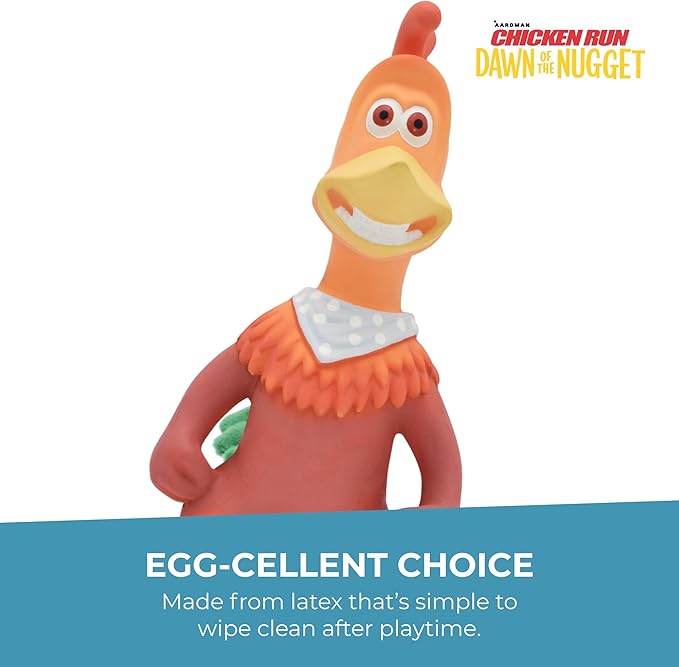 Multipet Chicken Run Rocky Latex Dog Toy - Durable Squeaky Toy for All Dogs - Easy-to-Clean Latex Squeaky Toys - for Cuddling, Chewing & Playing (10")
