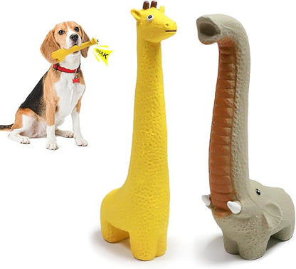 Latex Squeaky Dog Toys, 2 Pack Soft Rubber Dog Chew Toys, 9.5" Standing Stick Animal Pet Toy to Keep Them Busy, Interactive Fetch Squeak Toy for Puppy Small Medium Dogs