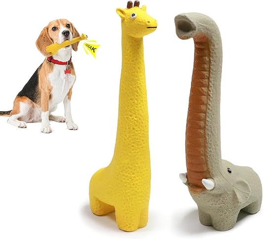 Latex Squeaky Dog Toys, 2 Pack Soft Rubber Dog Chew Toys, 9.5" Standing Stick Animal Pet Toy to Keep Them Busy, Interactive Fetch Squeak Toy for Puppy Small Medium Dogs
