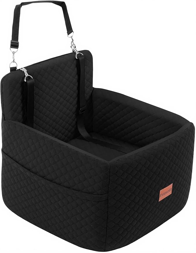 Dog Car Seat for Small & Medium Dogs Under 35lbs, Detachable & Washable Pet Car Seat, Interior Height 6 Inches Dog Booster Seat with Storage Pockets and 2 Dogs Safety Belts (Black)