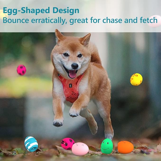 SCHITEC Dog Squeaky Toy, Latex Bouncy Egg Balls with Squeaker for Puppy Small Pet Dogs, Soft Rubber Sound Toys for Interactive Fetch Play