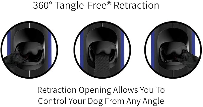 TUG Oval 360° Tangle-Free Retractable Dog Leash with Integrated Waste Bag Dispenser (Large, Blue)