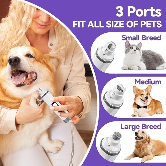 Dog Nail Grinder Quiet- Ultra-Quiet Dog & Cat Nail Grinder with LED Light & Battery Display & Upgrade Grinding Head - Painless Nail Trimmer for Small to Large Pets, Thick Nails, and Sensitive Paws