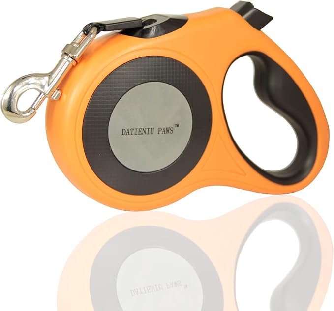 Retractable Dog Leash Strong Nylon Tape 16Ft Reflective Stitch for Night Walking One-Handed Brake Anti-Slip Handle XL Orange