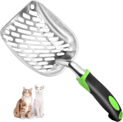 Cat Litter Scoop-Metal Cat Scooper-Long Handle Scoop,Cat Scooper-Poop Sifting-Mesh Shovel-Suitable for Cat Litter Box(Green)-Christmas